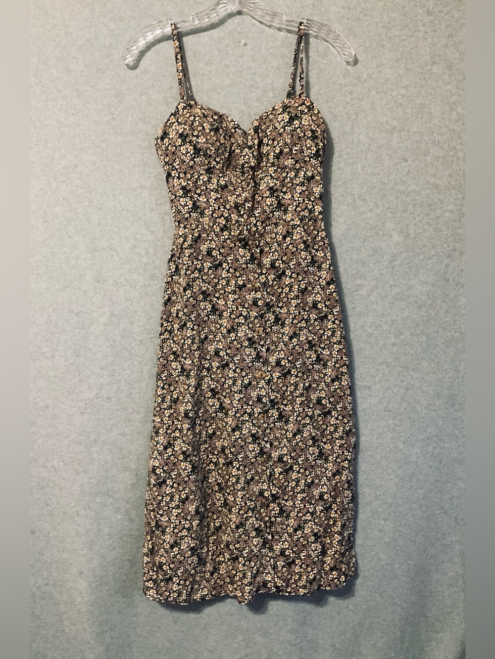 A.U.W. Black Floral Midi sundress.Smoked Bodice Sweetheart Neckline Sz M